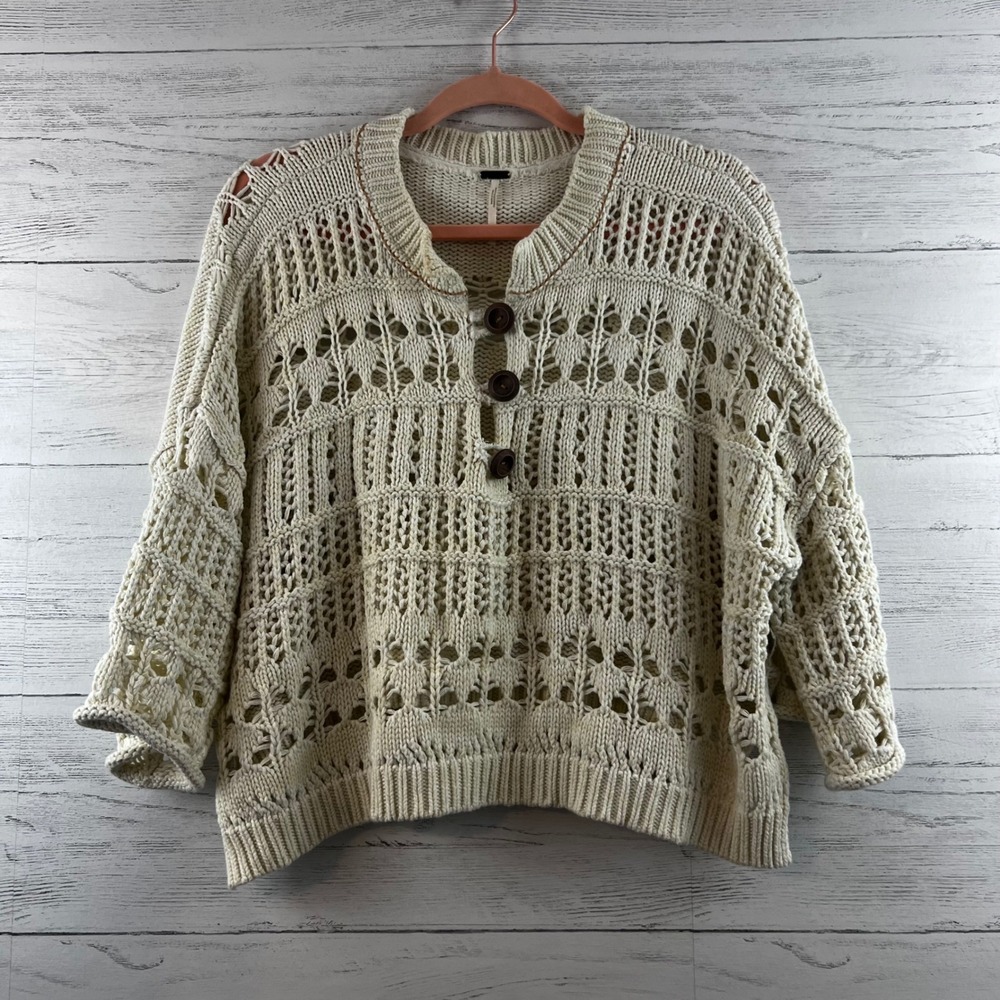 Free People Open Knit Chunky Oversized Cardigan Sweater Size S